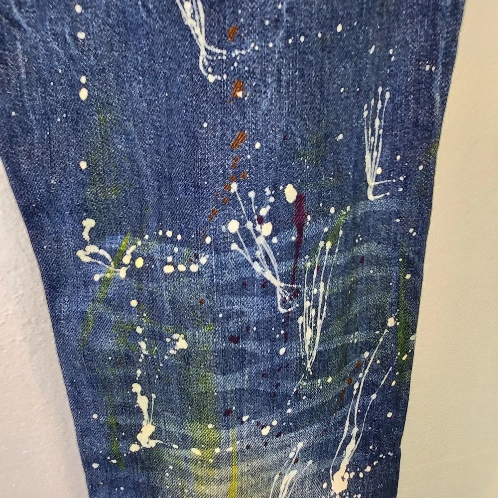 Urban Color Jeans Paint Splatter Distressed‎ Blue Denim Streetwear 36x32